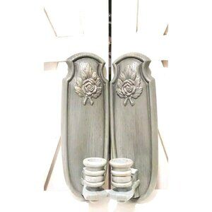 Vintage Burwood Set Of 2 , Homco Plastic Wall Sconce Roses Floral Green